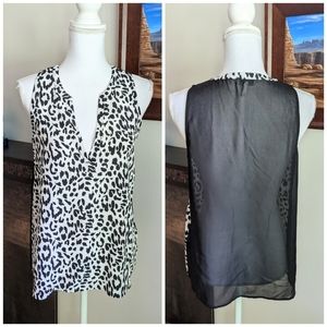 Joie Corette Leopard Black White Silk Tank Top Wmns Small Sheer Back Blouse 117